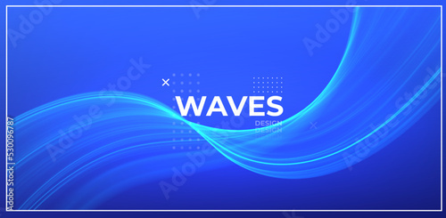 Blue abstract wave. Magic line design. Flow curve motion element. Neon gradient wavy illiustration.