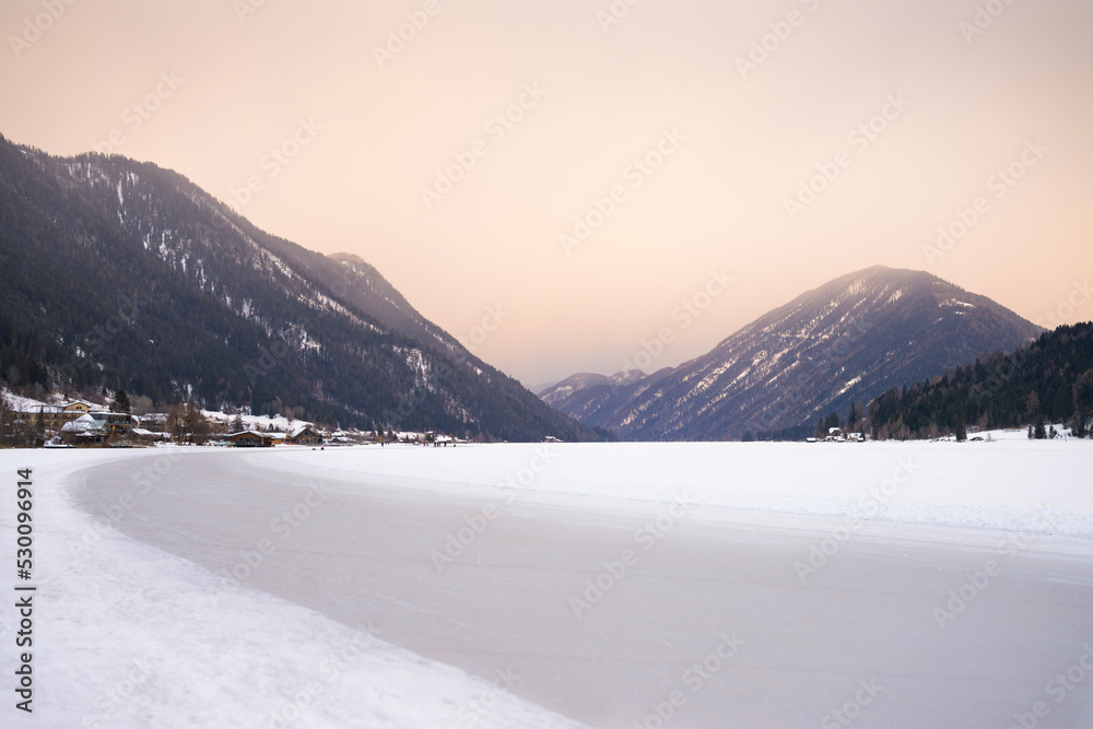 Lake Weissensee on a cold day in winter