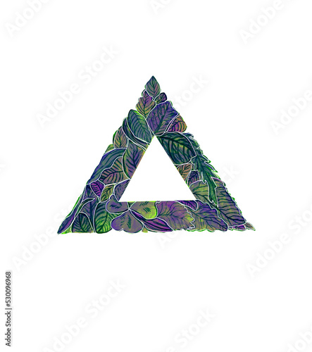Watercolor leaf geometric frame, triangle isolated for your design	