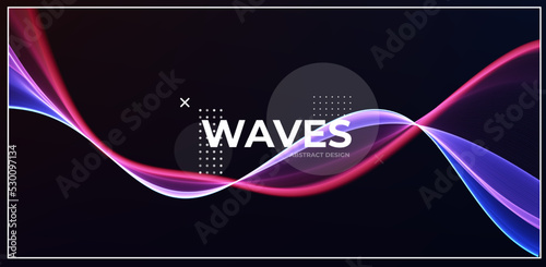 Blue and red abstract wave. Magic line design. Flow curve motion element. Neon gradient wavy illiustration.