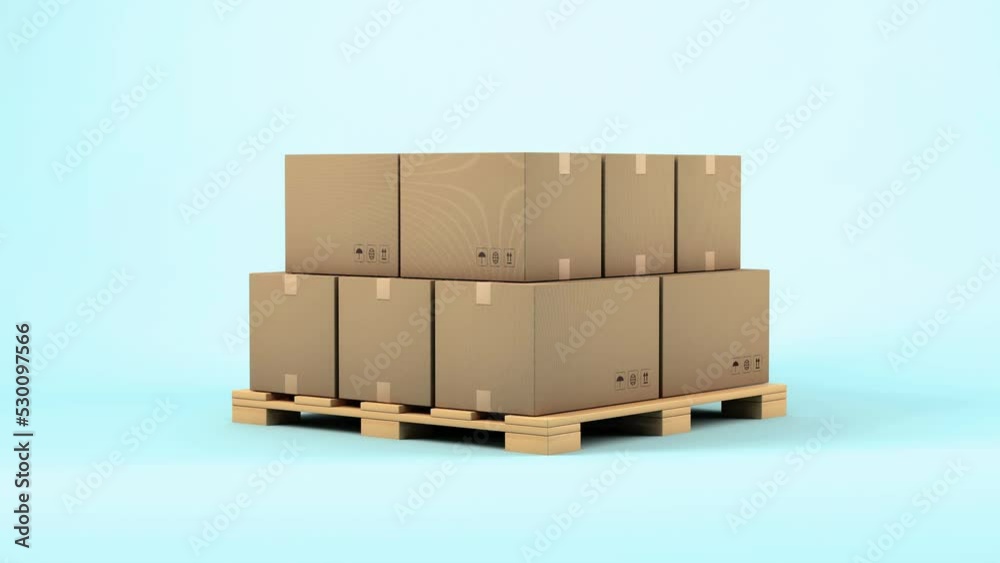 Cardboard boxes on wooden pallet rotating Cardboard boxes on wooden pallet rotating