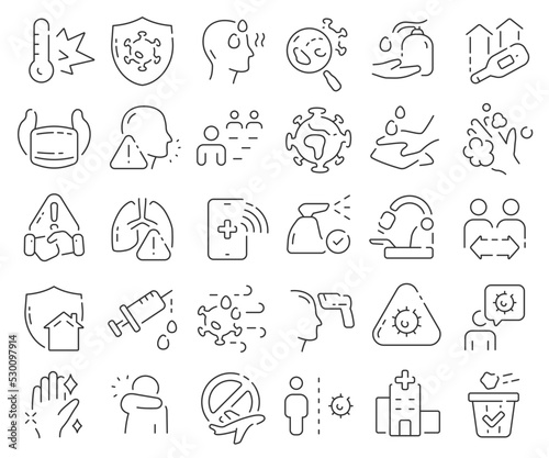 Covid-19 line icons collection. Thin outline icons pack. Vector illustration eps10