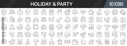 Holiday and party line icons collection. Big UI icon set in a flat design. Thin outline icons pack. Vector illustration EPS10