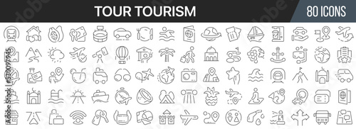 Tour tourism line icons collection. Big UI icon set in a flat design. Thin outline icons pack. Vector illustration EPS10