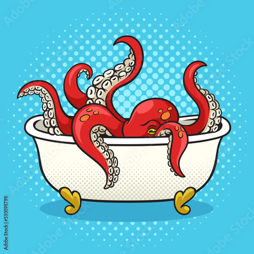 octopus in the bath pinup pop art retro vector illustration. Comic book style imitation.
