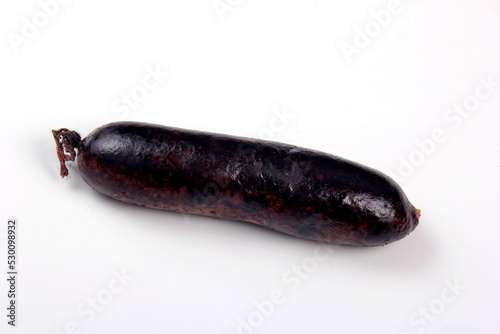 Whole blood sausages on white background, Traditional latvian blood sausages