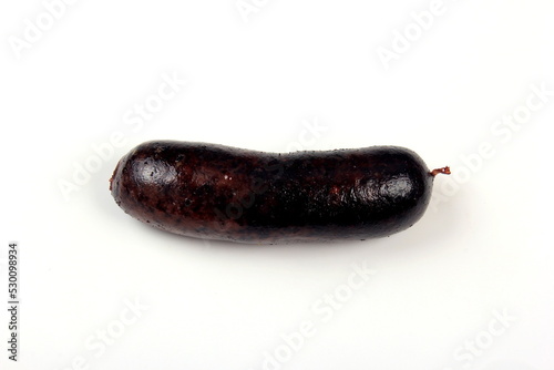 Whole blood sausages on white background, Traditional latvian blood sausages