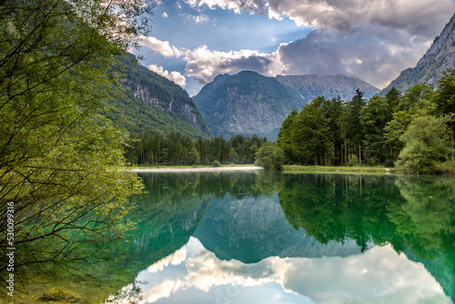 Reflection of Mountains of the Alps in Lake Bluntausee in Salzbuger Land, Austria, Europe