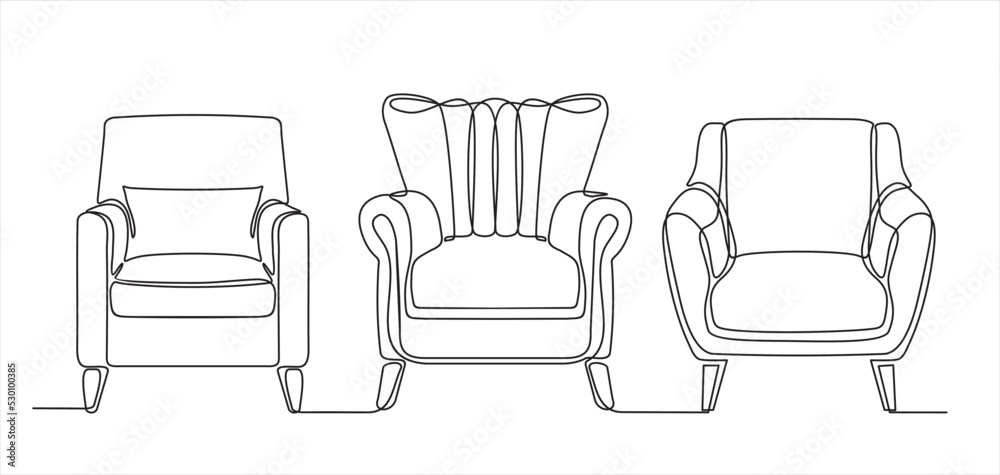 continuous one line drawing of spacious modern set armchairs. . One line vector illustration. continuous one line drawing of spacious modern set armchairs. . One line vector illustration.