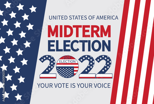 Day of mid-term elections. Vote 2022 USA, banner design. Political election campaign