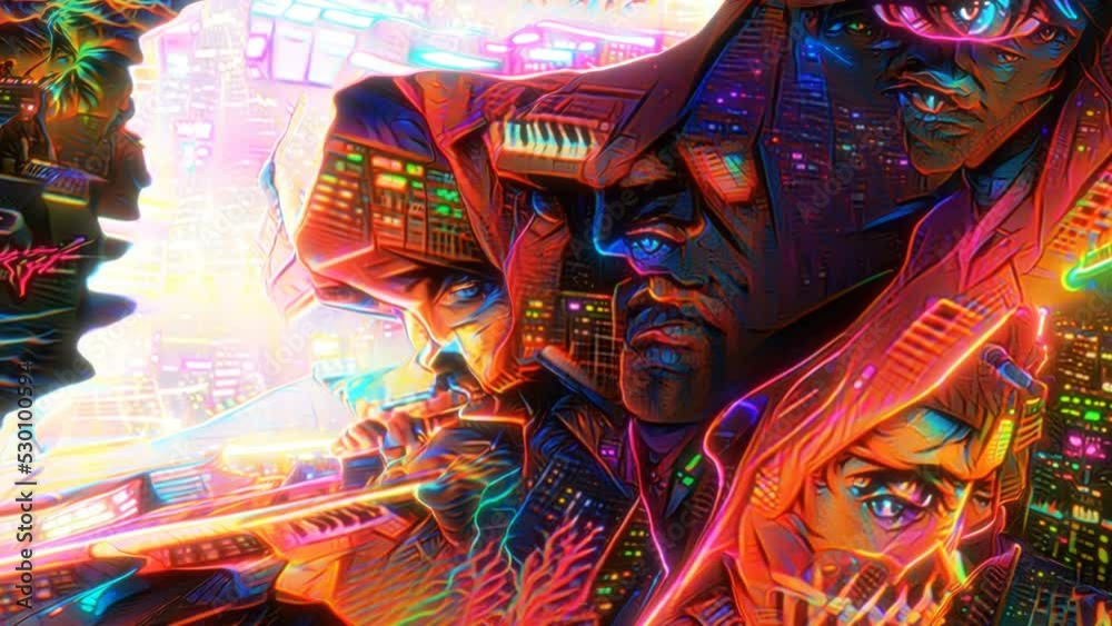 Abstract animation of a man portrait with synthwave style. Impressionism digital painting. AI generated NFT crypto art. 