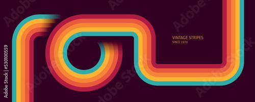 Vintage Retro 70s Colorful Background Vector Design With Stripes. Geometric Posters Rainbow Style
