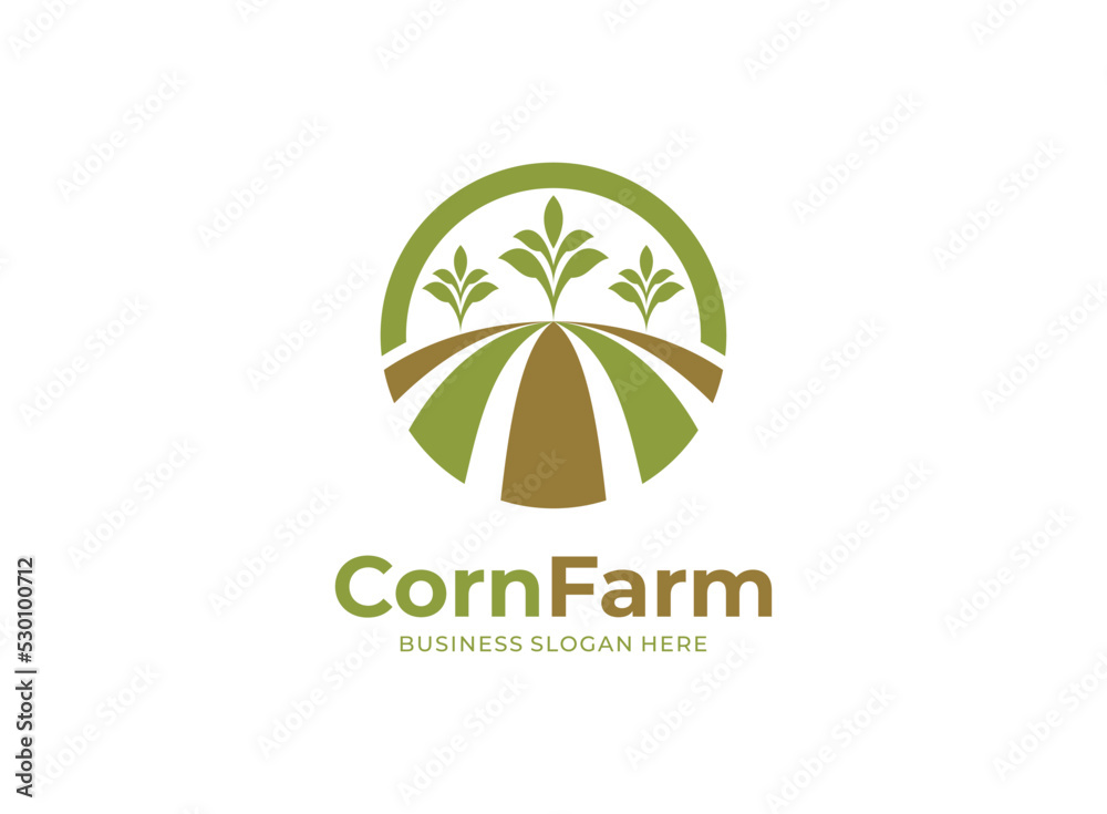 Agriculture logo design with concept of leaves icon and plantation land ...