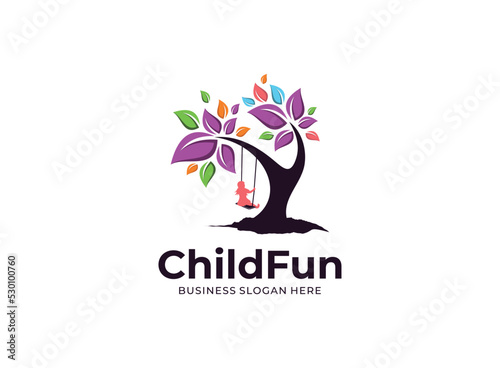 Child fun colorful tree logo icon vector designs