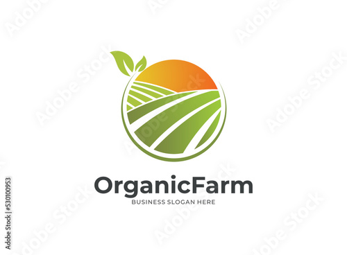 Agriculture logo design with concept of grain icon and plant leaves vector. Green nature logo used for agricultural systems, farmer, and plantation products.