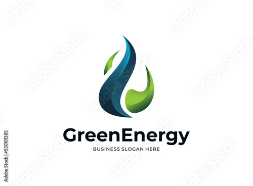 vector logo green energy oil fire flame