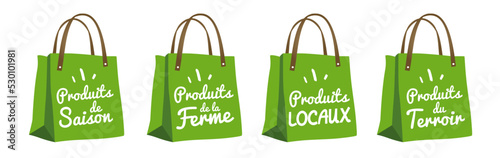 Logo sac de course, panier : produits du terroir, produits locaux, de la ferme, produits de saison !