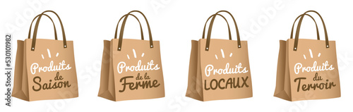 Logo sac de course, panier : produits du terroir, produits locaux, de la ferme, produits de saison ! photo