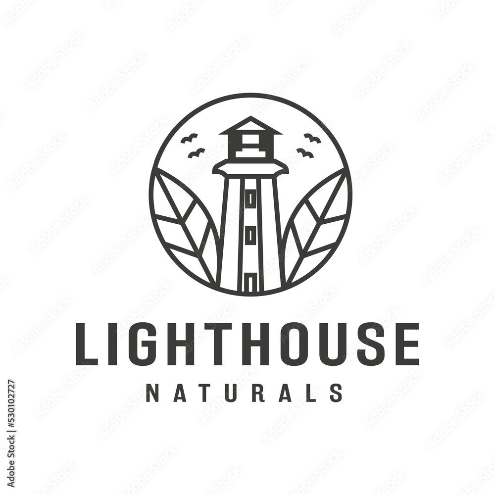 Naturals two leaf Lighthouse illustration design logo, vector, icon, symbol, garage, template Naturals two leaf Lighthouse illustration design logo, vector, icon, symbol, garage, template