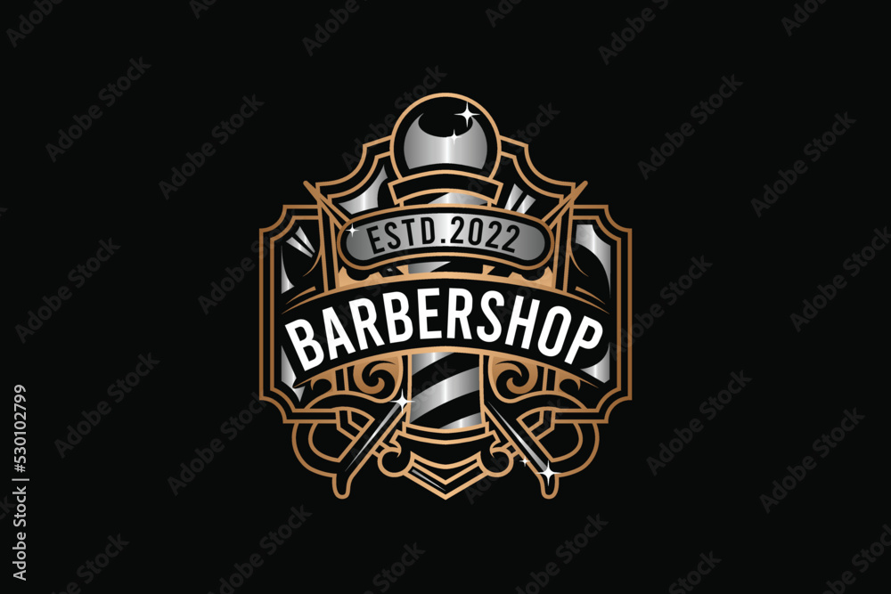 Fototapeta premium Barbershop vector logo and emblem template