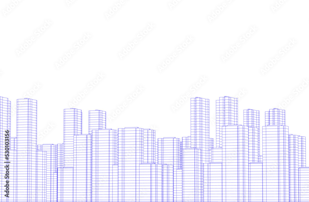 City on white background 3d illustration