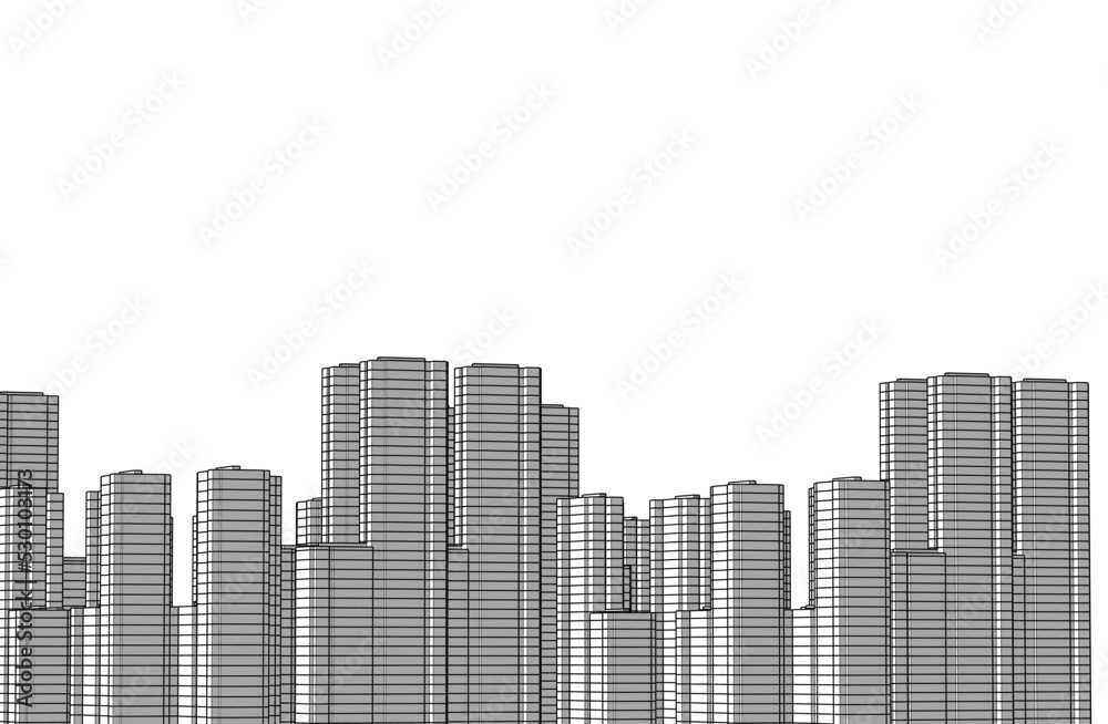 City on white background 3d illustration