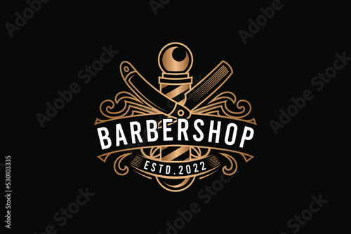 Barbershop Old Vintage Gold Logo Template