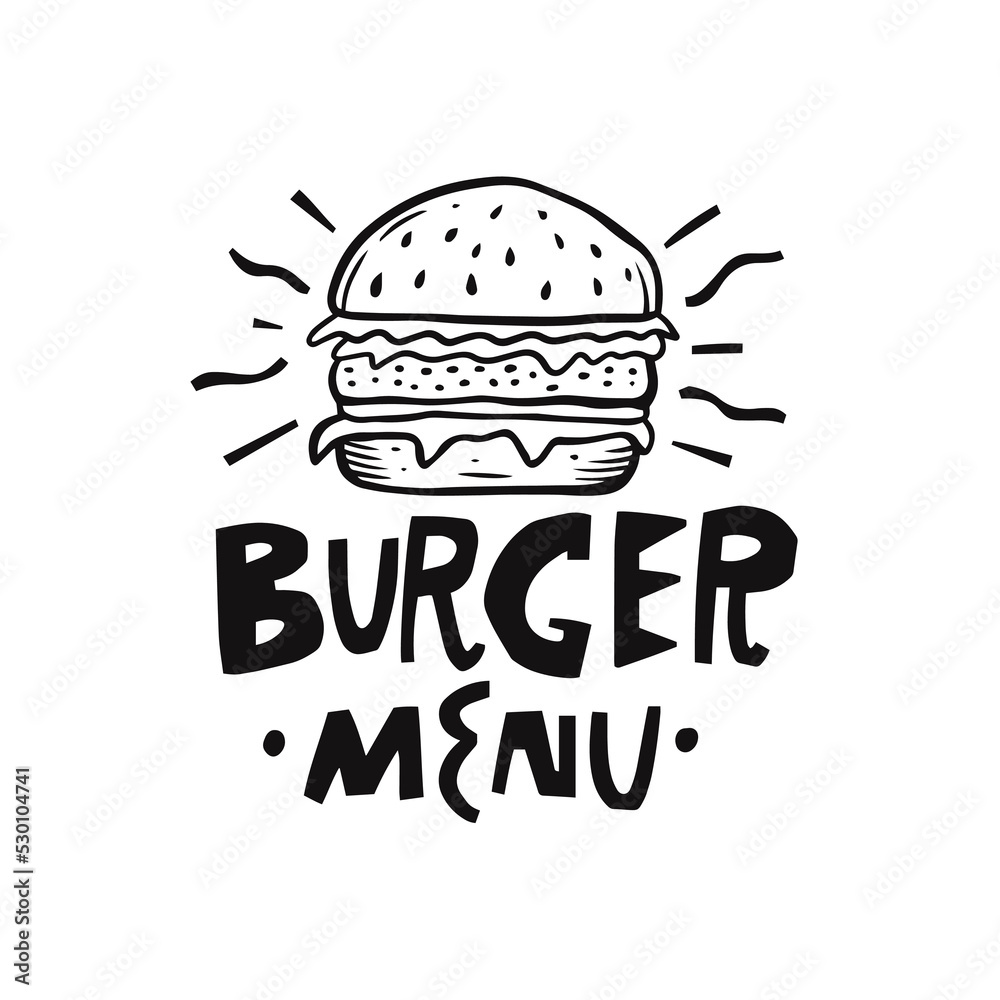 Burger Menu lettering logo style. Sketch art. Black color vector illustration. Burger Menu lettering logo style. Sketch art. Black color vector illustration.