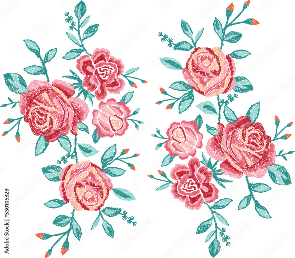 Hand drawn Roses embroidery artwork