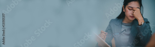 Fotografie Stressed businesswoman,Frustrated and upset in business pressure and overworked at office