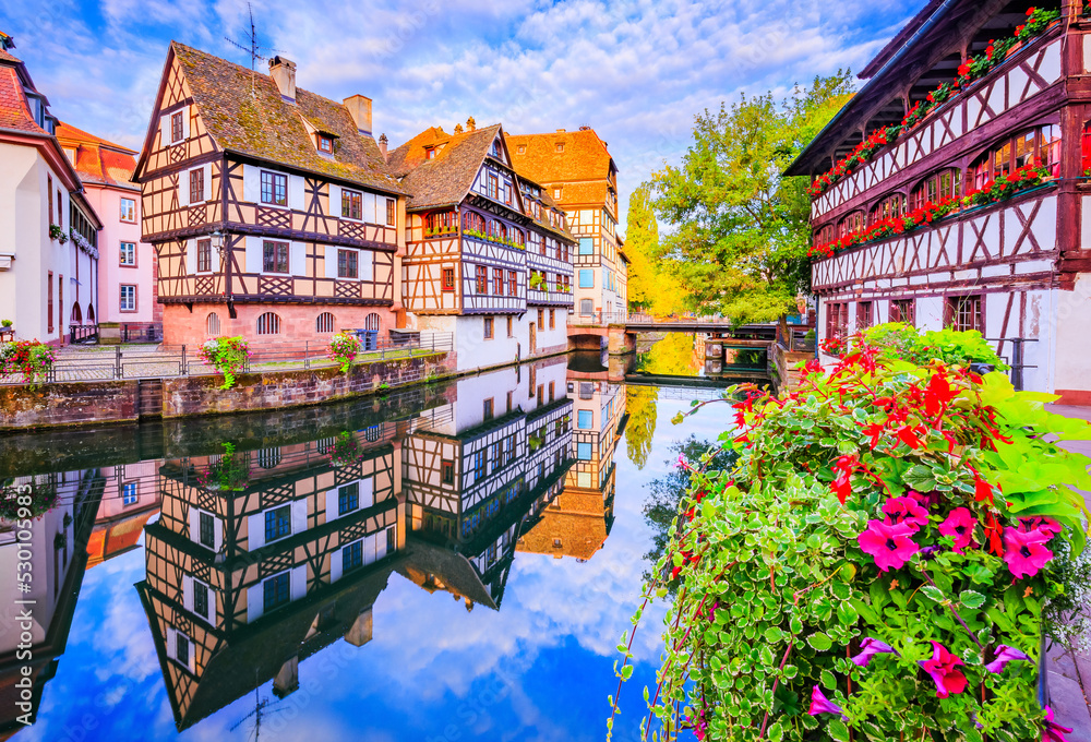 Strasbourg, Alsace, France. Traditional half timbered houses of Petite France.