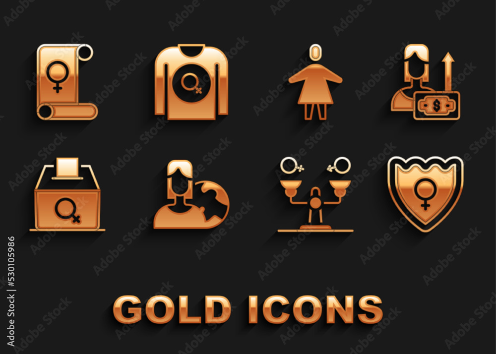 Set Women from different countries, Money growth woman, Gender shield, Female, equality, vote right, Feminism and Feminist shirt icon. Vector Set Women from different countries, Money growth woman, Gender shield, Female, equality, vote right, Feminism and Feminist shirt icon. Vector