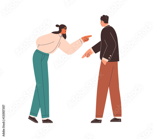 Office workers searching, inspecting, showing smth. Business people pointing with fingers in different directions. Employees seeking, finding. Flat vector illustration isolated on white background