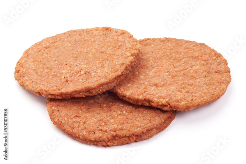 Burger cutlets, ingredients for hamburger, isolated on white background.