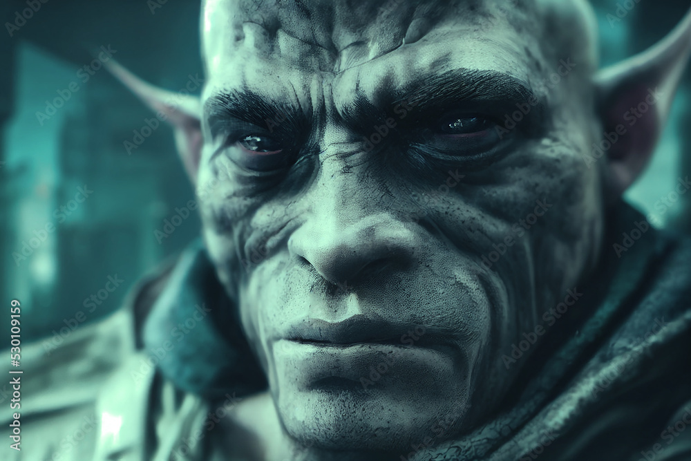 cyberpunk orc enforcer close up portrait, generative ai