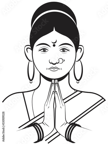 Namaste gesture, happy smiling Indian girl