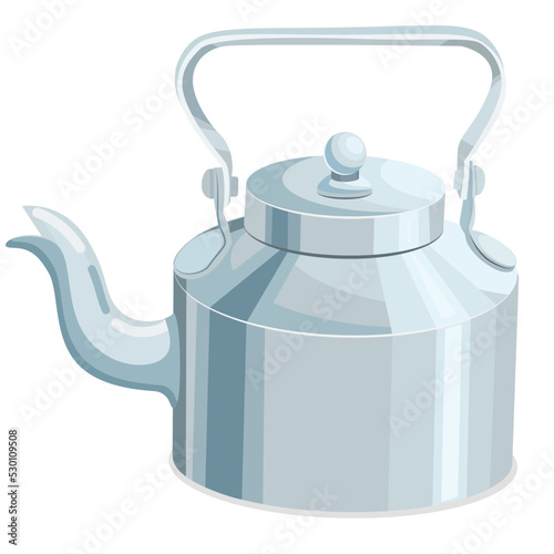 Realistic Silver Tea Kettle for tea and beverages preparation