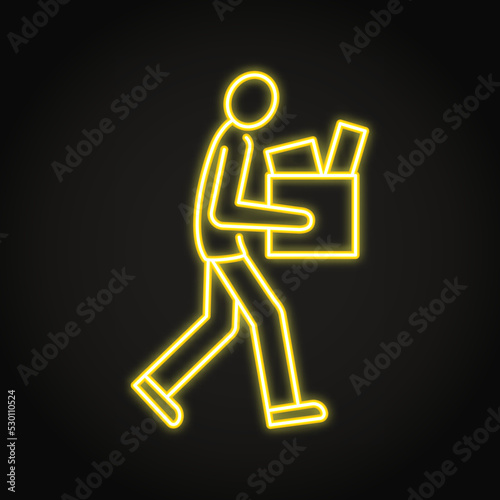 Dismissed man with box neon icon