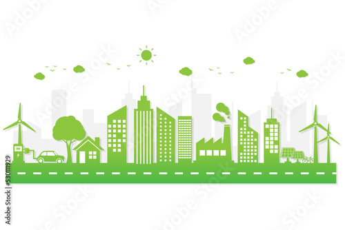 sustainable energy development banner template. vector illustration modern in flat design. green ecology cityscape on white background. Clean energy concept. help the world with eco-friendly .