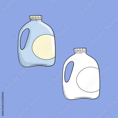 A set of images, a large light plastic container with milk, a milk bottle, a vector cartoon