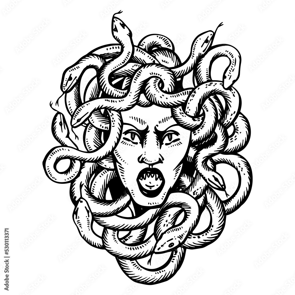 Medusa greek myth creature engraving PNG illustration with transparent ...
