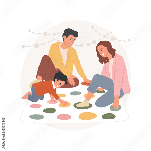 Game day isolated cartoon vector illustration. Happy family laughing and playing twister game, having fun together, public holiday time, festive days, positive spirit vector cartoon.