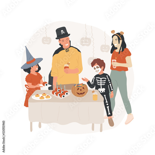 Home party isolated cartoon vector illustration. Group of happy people wearing Halloween costumes having party at home, having fun together, public holiday celebration vector cartoon.