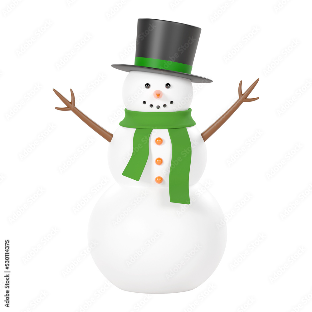 Christmas snowman isolated 3d render