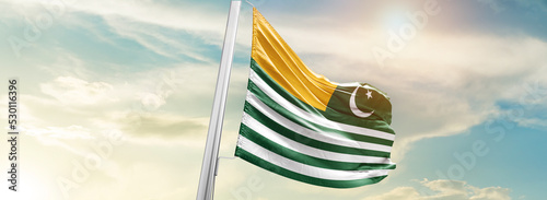 Kashmir national flag cloth fabric waving on the sky - Image