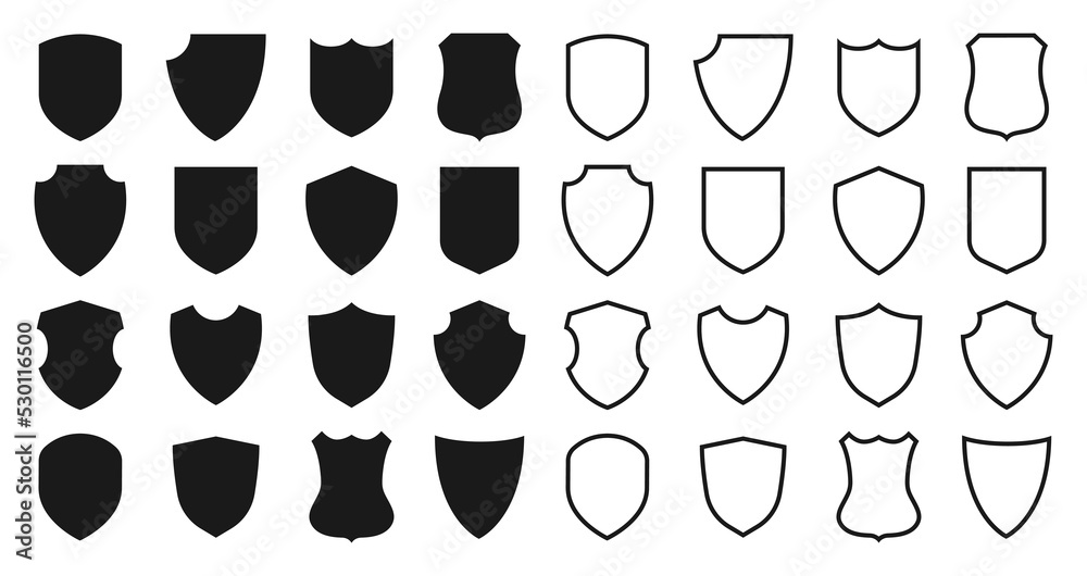 Shield vector collection. Solid and outlined. Shield vector collection. Solid and outlined.
