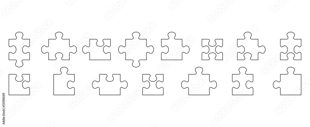 Set of puzzle pieces isolated on transparent background.