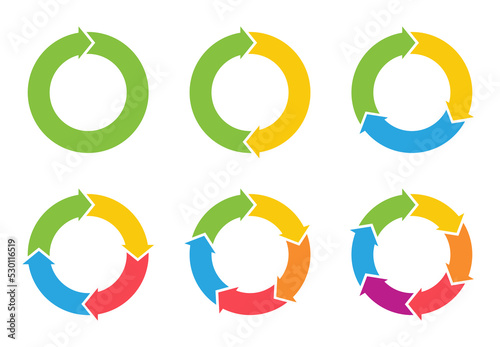 Pie chart set. Colorful diagram collection with 1,2,3,4,5,6 sections or steps. Circle icons for infographic, UI, web design, business presentation. Vector illustration.