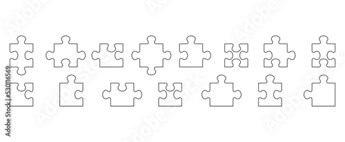 Set of puzzle pieces isolated on transparent background.