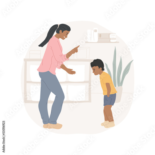 Scoldings isolated cartoon vector illustration. Parent scolding a child, adult showing forefinger, misbehaving chidren, kids upbringing, family life, bad behavior, explaining vector cartoon.